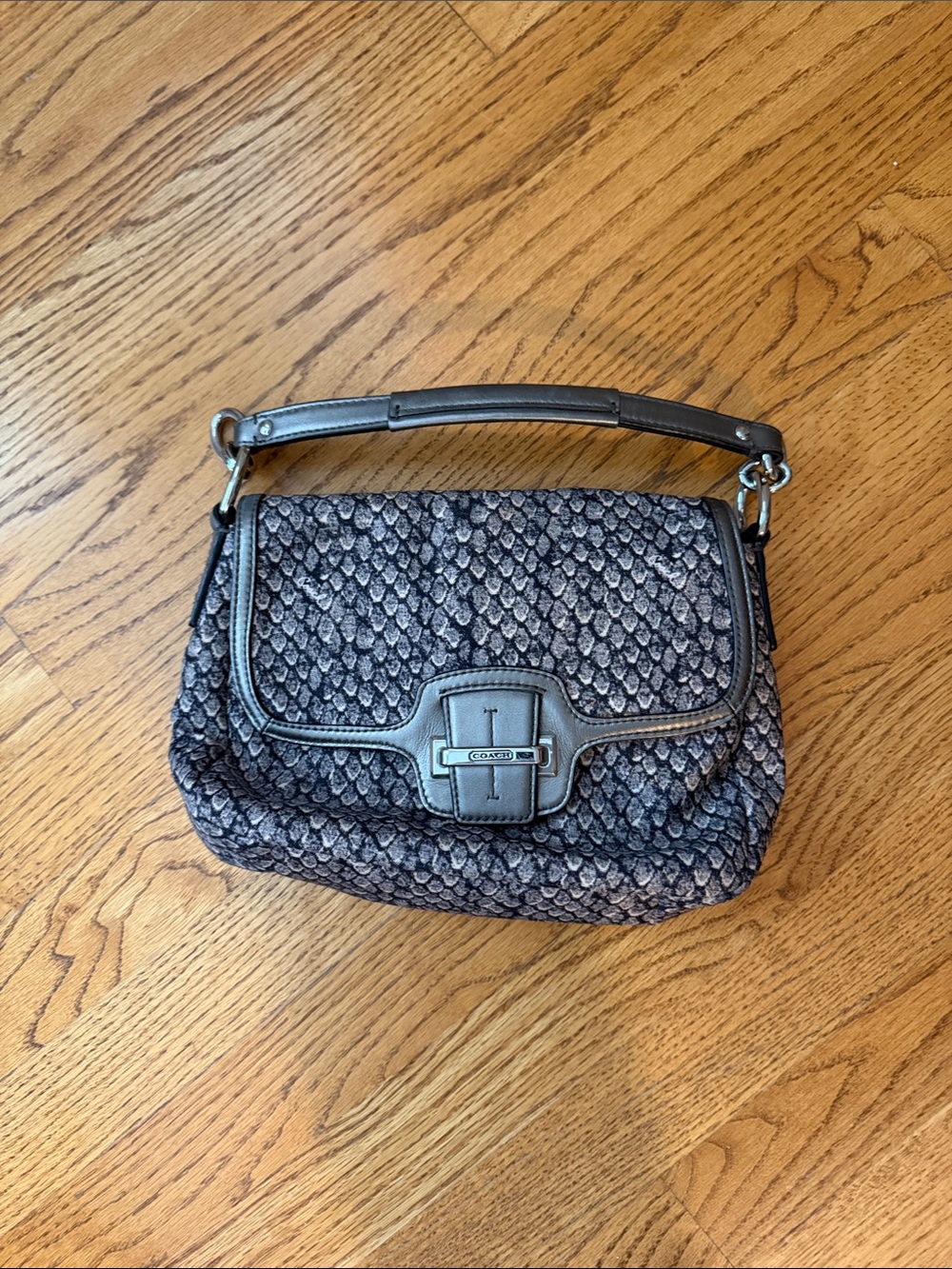 Coach Charcoal Snake-Embossed Shoulder Bag